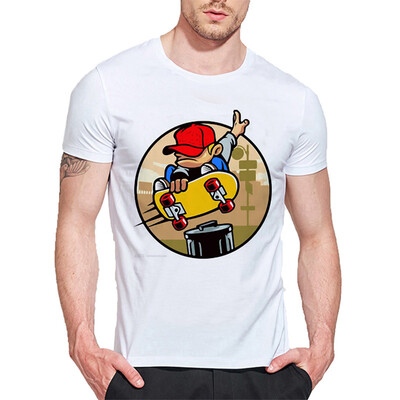 

Mens O Round Neck Casual Short Sleeves Fashion Cotton T-Shirts Boy Skating Action Hip-hop Style Picture Digital Print