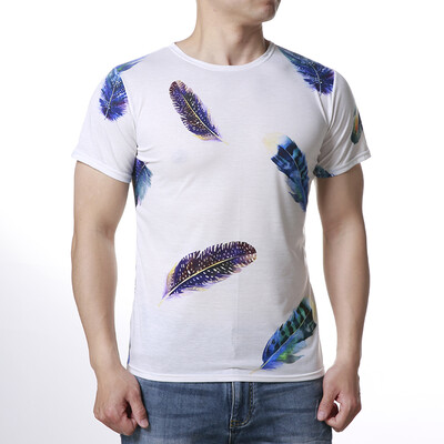 

Mens Round Neck Short Sleeves Feather Printed T-shirts
