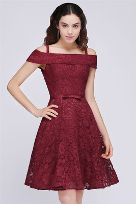 

A-Line Spaghetti Straps Short Lace Burgundy Homecoming Dresses