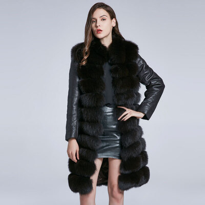 

Winter Coat Women Fox Coat Genuine Leather Coat Furry Coat Hem Removable Design Warm 2018 New Discount Sleeves Removable