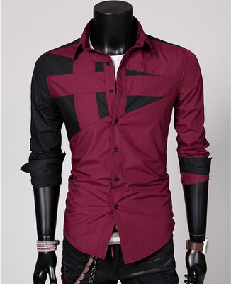 

Mens lapel hit color long sleeve casual summer fashion large size shirt