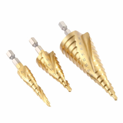 

3 Pcsset Good Quality HSS Titanium Coated Spiral Grooved Step Drill Bits Professional Pagoda Drill Bit Set 4-32mm 4-20mm 4-12mm