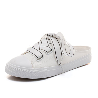 

2018 Summer New Fashion Wild Flat White Shoes Girls Lace Casual Canvas Shoes