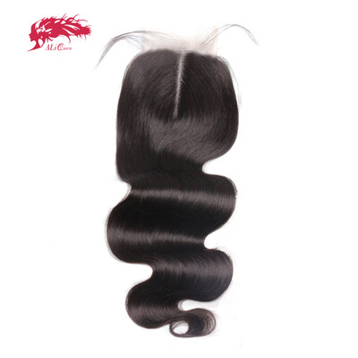 

Ali Queen Hair Products Body Wave Brazilian Virgin Hair Lace Closure Middle Part Natural Color 10" to 18" 4x4 100 Human Hair