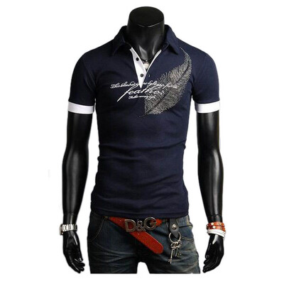

Zogaa Mens Polo Shirt Feather Printing Slim Lapel