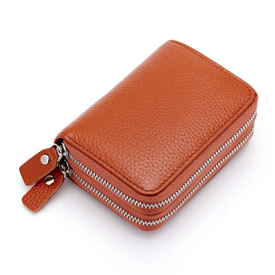 

New Authentic Real pickup bag organ card bag double zipper card package multi card head layer leather purse