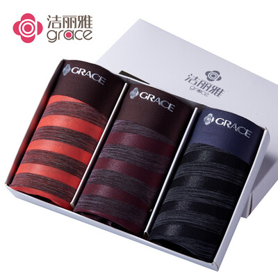 

Jie Liya Grace Mens Ice Silk Translucent Seamless Boxer Waist Panties Breathable Sexy Striped Mings Four Corner Pants Head Three Gift Boxes Mixed Color