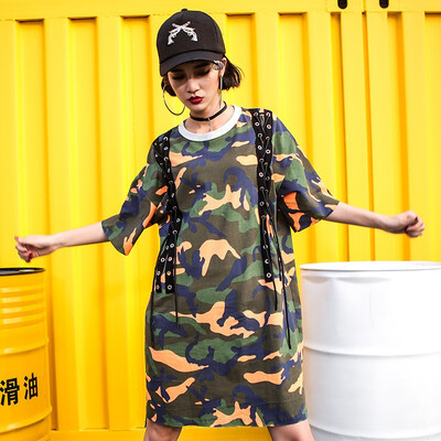 

2018 Womens T-Shirt Summer New Style Street Camouflage Short-Sleeved Clothes Women Long Style Trendy Print Top Tshirts