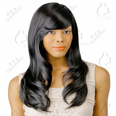 

QianBaiHui Black Wigs with Bangs Long Natural Wavy Wigs Heat Resistant Synthetic Wigs for Black Women Natural Looking Fashion Wigs