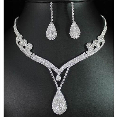 

MyMei Crystal Rhinestone Tear Drop Earrings Necklace Wedding Prom Bridal Jewelry Set