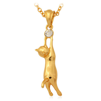 

U7 Lovely Cat Necklace Pet Jewelry 18K Real Gold Plated Rhinestone Fashion Jewelry Trendy Animal Pendant Necklace For Women