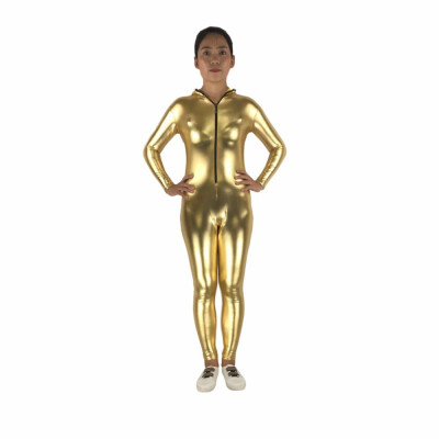 

24 Hrs Shipped Out Womens Shiny Metallic Unitard Front Zipper Long Sleeves Zentai Suit with cap Womens Stage Cotumes