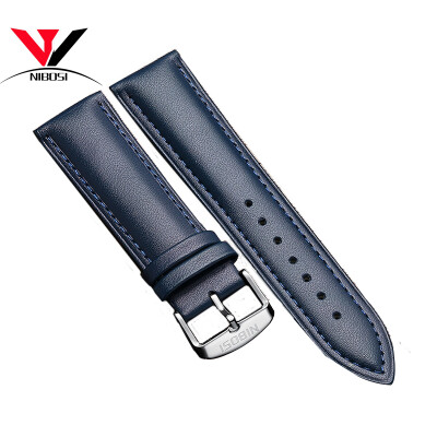 

High Quality 20mm 22mm Genuine Leather Strap Watch band NIBOSI Leather Watchband With Black Blue&Brown Colors