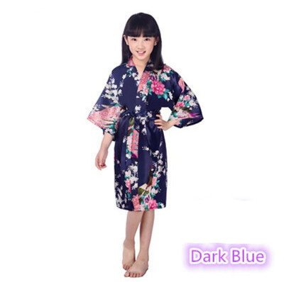 

Child Peacock Cardigan Children dressing gown Summer thin embroidered silk Homewear Japanese style cardigan gown Girls print Peac