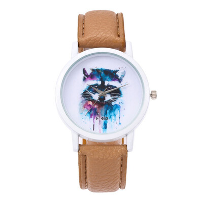 

Zhoulianfa Brand Women Quartz Watch Fashion Raccoon Print Leather Band Analog Wristwatch Ladies Casual Dress Watches relogio