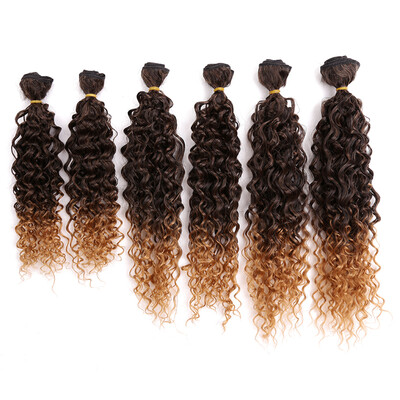 

14-18inch Jerry Curly Hair Weave Synthetic Sew in Hair Extensions Ombre brownBlondeBurgundry Bundles 6pcspack Golden Beauty