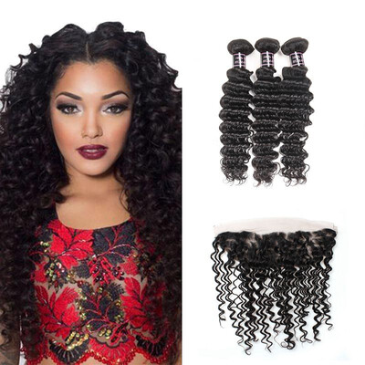 

Ishow Best Selling Malaysian Deep Wave With Lace Frontal 7A Malaysian Virgin Hair 3 Bundles With 134 Lace Frontal