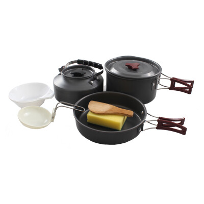 

Red camps outdoor pots camping sets of pots cookware picnic kitchen utensils pot teapot suits