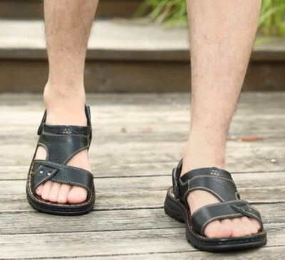 

Genuine leather mens sandals casual leather sandals anti-skid fashion wear-resistant beach shoes dual purpose leather