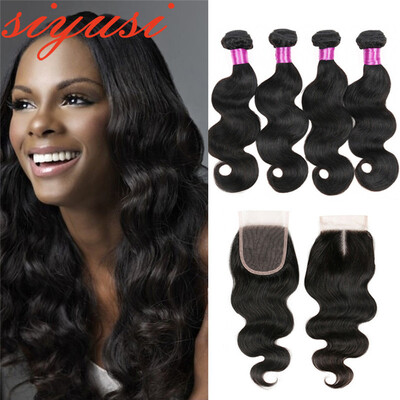 

Дешевые бразильские волосы 3 комплекты и закрытие 10-28inch Virgin Hair Body Wave с закрытием бразильских волос Weave Bundles With Closure