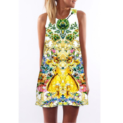 

2018 Summer Dress Cat Print O-Neck Sleeveless Dress Women Sexy Casual Mini Vestido Casual A-Line Dresses Funny Casual Top