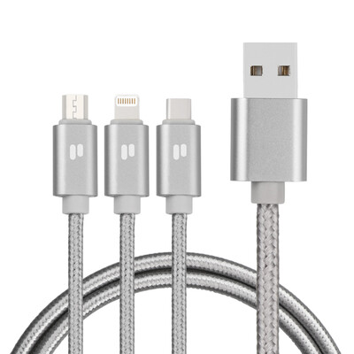 

PURIDEA Type-CAndroidApple phone triple fast charge data cable charging line nylon braided wire 15 meters silver