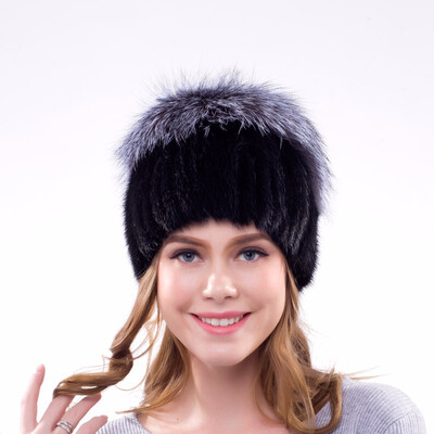 

Fur cap natural mink fur hand-woven fox fur decoration design womens winter hat 2018 new hot ladies hat fashion popular