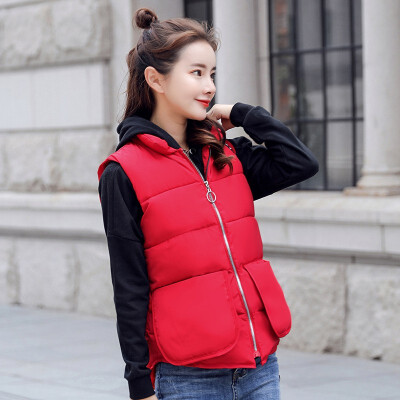 

Womens Short Down Cotton Vest Fashion Slim Tide Vest with Stand Collar 2018 Autumn&Winter New Arrival