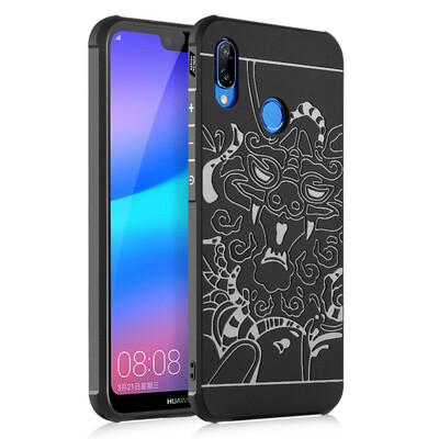 

Goowiiz Phone Case For Huawei P20 LiteNova 3e Carved Dragon Thin Matte soft Silicone Prevent falling