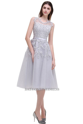 

2018 Short Evening Dresses Applique Beads Sheer Back Party Formal Evening Gown Dresses