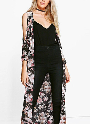 

2018 Summer Chiffon Cardigan Bikini Cover Up Printed Boho Long Womens Kimono