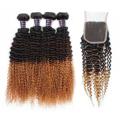 

Лучшее качество Kinky Curly Ombre Human Remy Hair 3Bundles с кружевным закрытием Более популярный