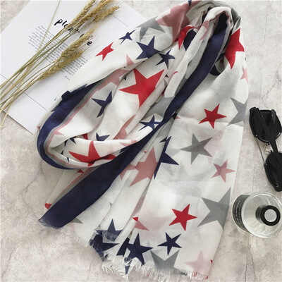 

Guttavalli Women Charm Colors Stars Fringes Long Shawl Vintage Spring Stripes Chevron Print Scarf Soft Bohemia Geometric Scarves
