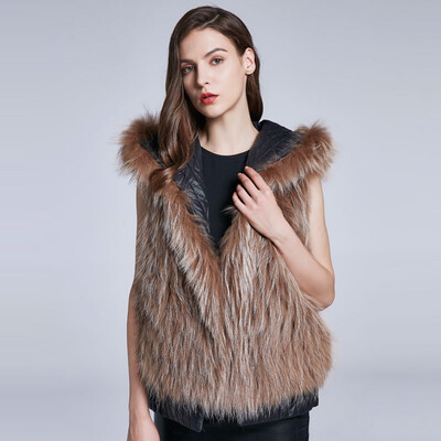 

Winter Jacket Women Real Fur Coat Hooded Fox Fur Collar Furry Vest Natural Fox Fur Jacket Style Design Discount High Quality