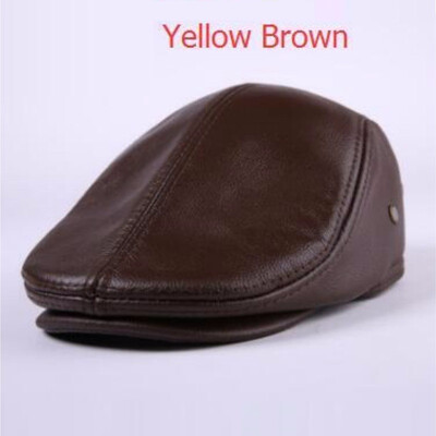 

Male Genuine leather Hat Mens Cowhide Leather Hats Peaked Cap Students Winter Earprotection Hats Elder Warm Cap B-7175