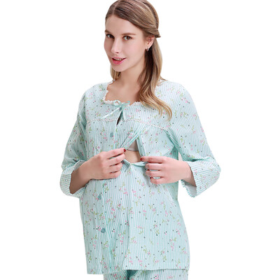 

Pregnant time gauze month clothing pregnant women pajamas nursing milk feeding maternity dress Y861506 blue