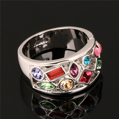 

Top Quality Multicolor Crystal Ring Silver Color Austrian Crystals Womens Wedding&Engagement Ring Valentines Day Gift R075
