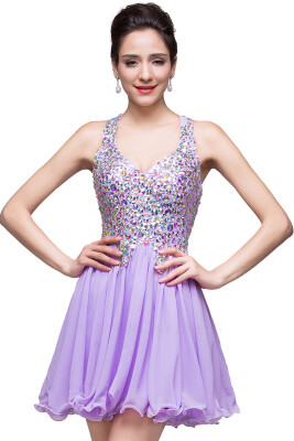 

A-line Sweetheart Short Sleeveless Chiffon Prom Dresses with Crystal Beads