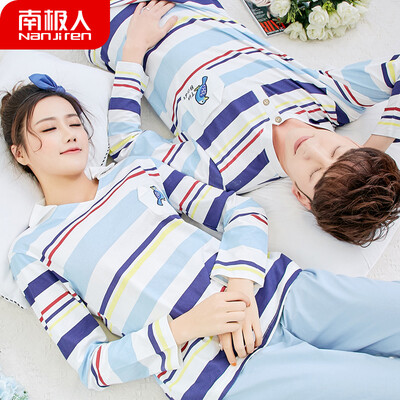

Antarctic pajamas women autumn cotton long-sleeved couple pajamas mens home service youth Korean sweet student underwear set NAS5X20011-15 male color strip bird