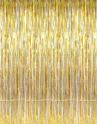 

FANLUS 32 ft x 98 ft Metallic Tinsel Foil Fringe Curtains for Party Photo Backdrop Wedding Decor Gold1 pack