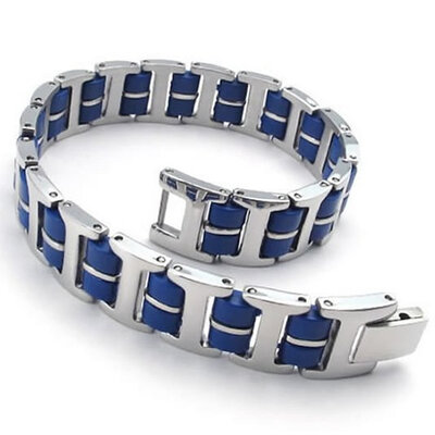 

Hpolw Jewelry Stainless Steel Rubber Mens deft design Bracelet Bangle superior quality&Color Blue Silver