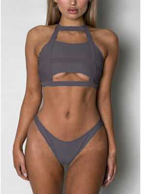 

2018 Choker Neck Hollow Bandage Padded Bikini Set