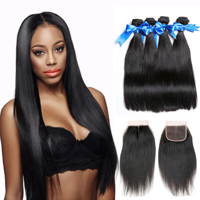 

WYF Malaysian Virgin Hair Straight Hair 4 Bundles with Closure Unprocessed Human Hair
