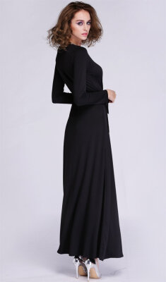 

Fashion Lady Womens Casual Party Long Sleeve V-neck Splitting Sexy Long Dress