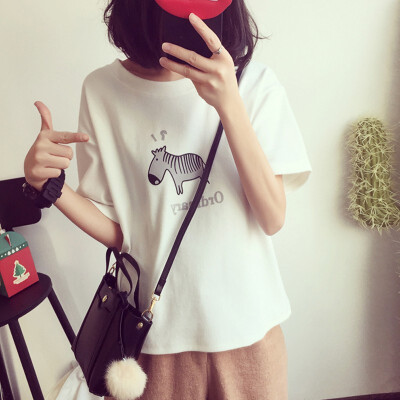 

Harajuku 2016 Summer Cartoon Printed O-neck Cotton T-shirt Women's Casual Loose Unicorn Printed tee shirt femme