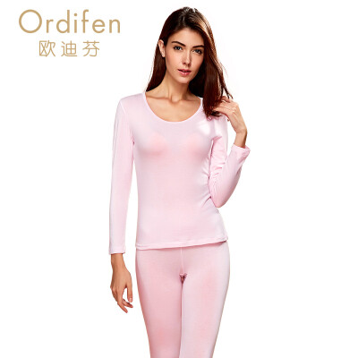 

Ou Difen warm suit ladies underwear long sleeve round neck solid color modal warm suit XW6101 white wax gray XL