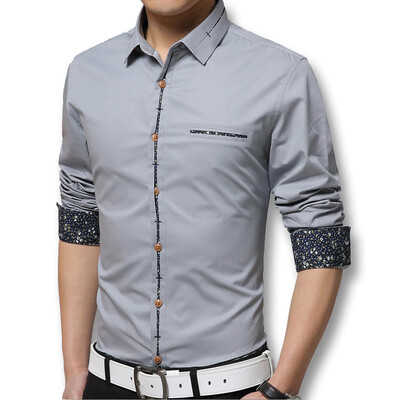 

Men Dress Shirts New Spring 2016 Men Long Sleeved Dress Shirts Cotton Casual Printed Shirts 5 Colors Fashion Shirts Plus 5XL