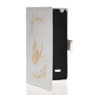 

MOONCASE Butterfly Design Leather Side Flip Wallet Card Slot Pouch Stand Shell Back ЧЕХОЛ ДЛЯ LG G3 Stylus D690 White