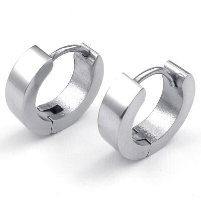 

Hpolw Mens Stainless Steel Classic Plain Huggie Hinged Hoop Earrings, Silver