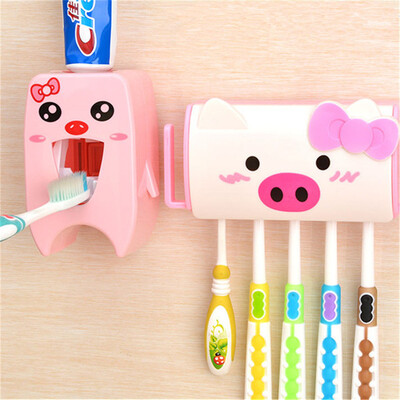 

Cntomlv Multifunctional Cartoon Toothbrush Holder Storage Orgainzer Box Bathroom Accessories Suction Hooks Toothpaste Dispenser